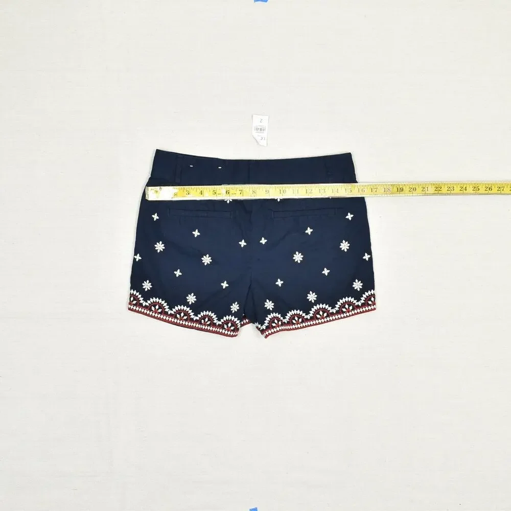 NEW Loft Women Bermuda Floral Shorts Zip Cotton Blue Size 2 4